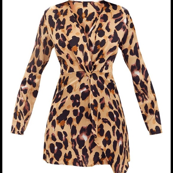 pretty little thing leopard wrap dress